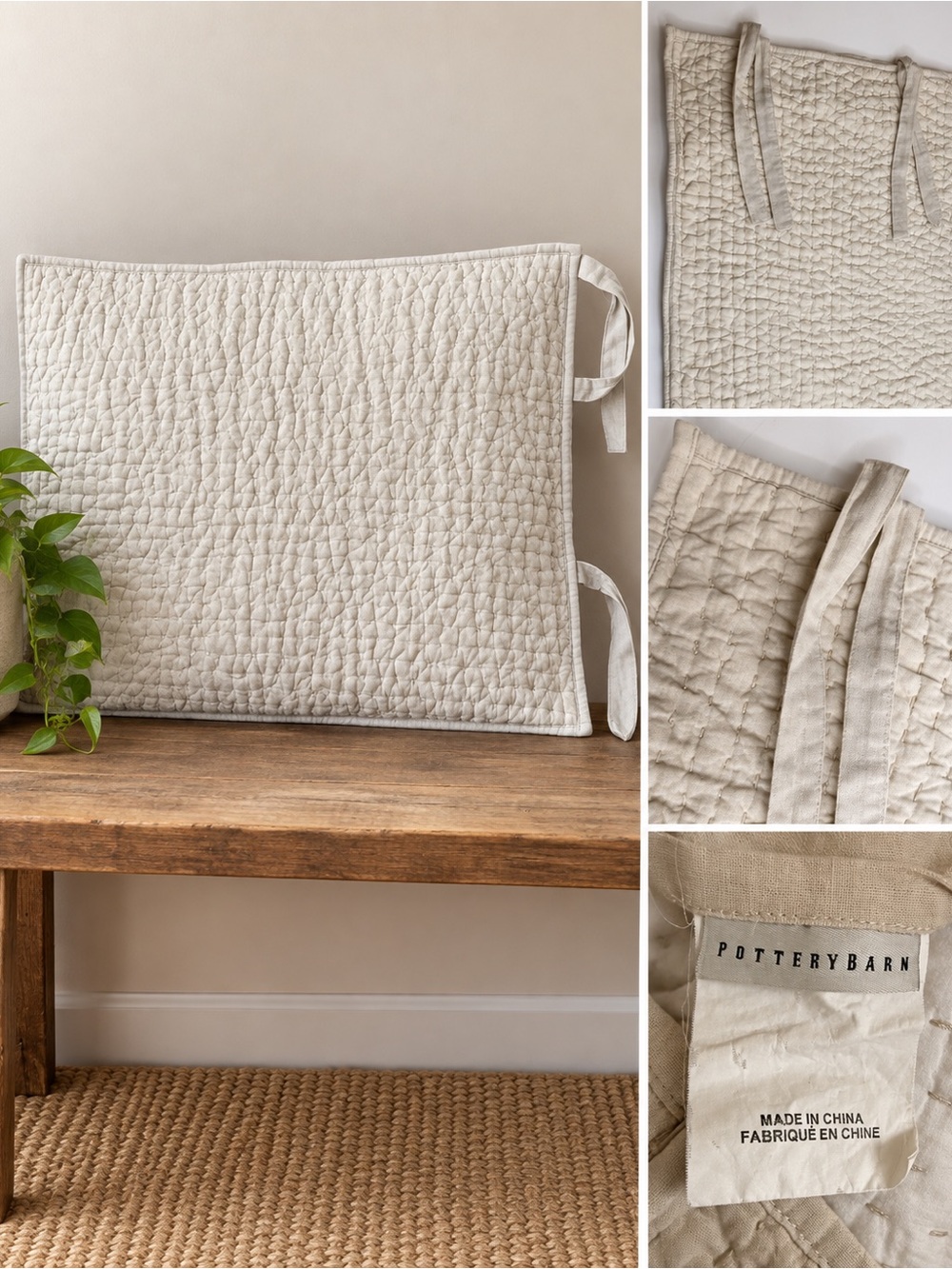 Pottery Barn Natural Beige Pick Stitch Standard Pillow Sham Linen Cotton Blend